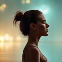 Serene person meditating amidst calming elements