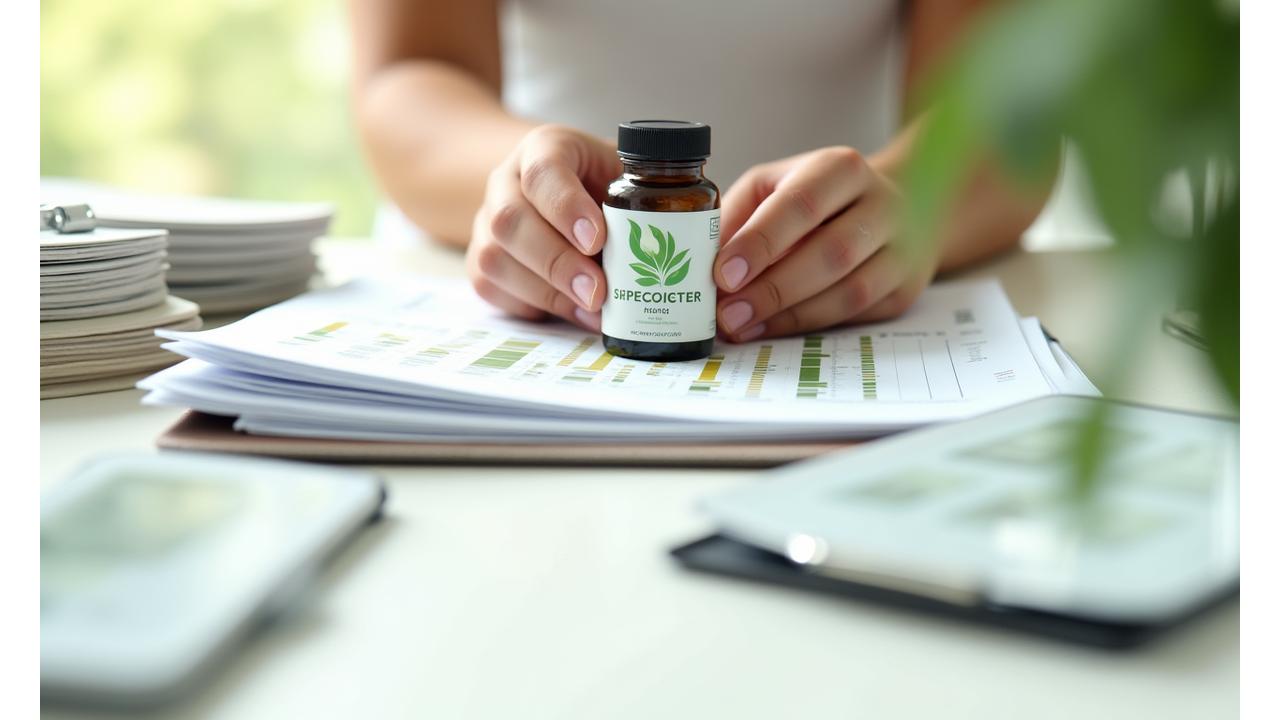 Illustration of a meticulous product curation process with various wellness products being evaluated.