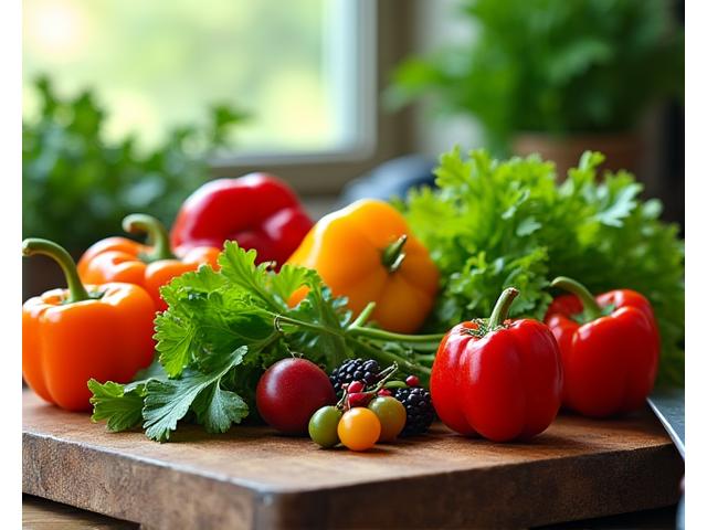 Fresh healthy ingredients on a cutting board, ready for meal prep