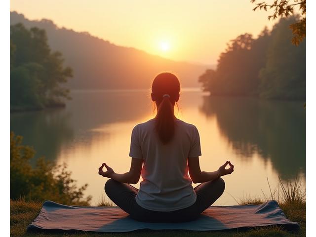 Person meditating outdoors, calm and peaceful in nature